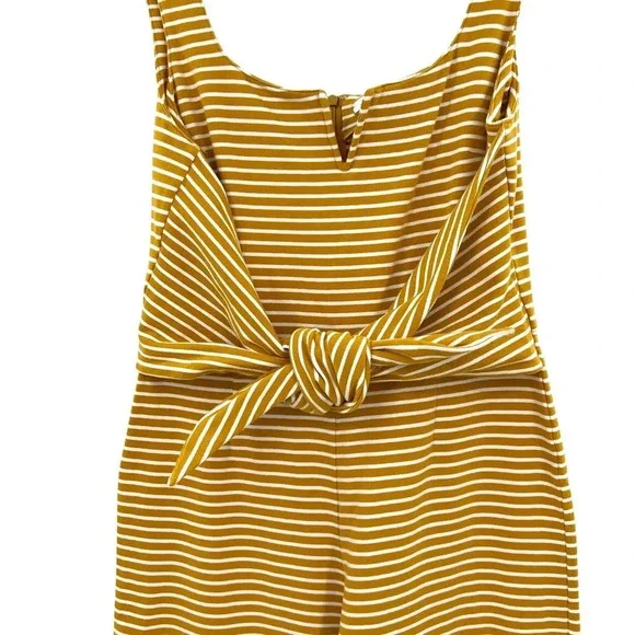 Saylor Heathe Striped Jumpsuit Yellow White Stripe Wide Leg Tie Front Size Small